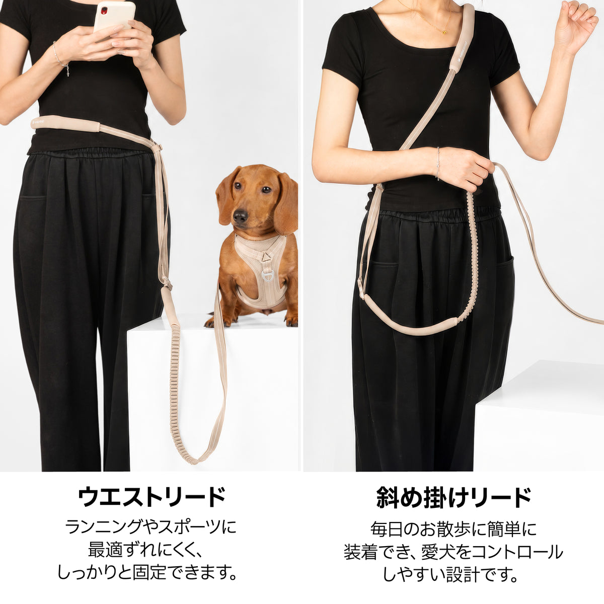 反射付・3WAYハンズフリーリード（肩掛け・腰巻き対応）｜犬用